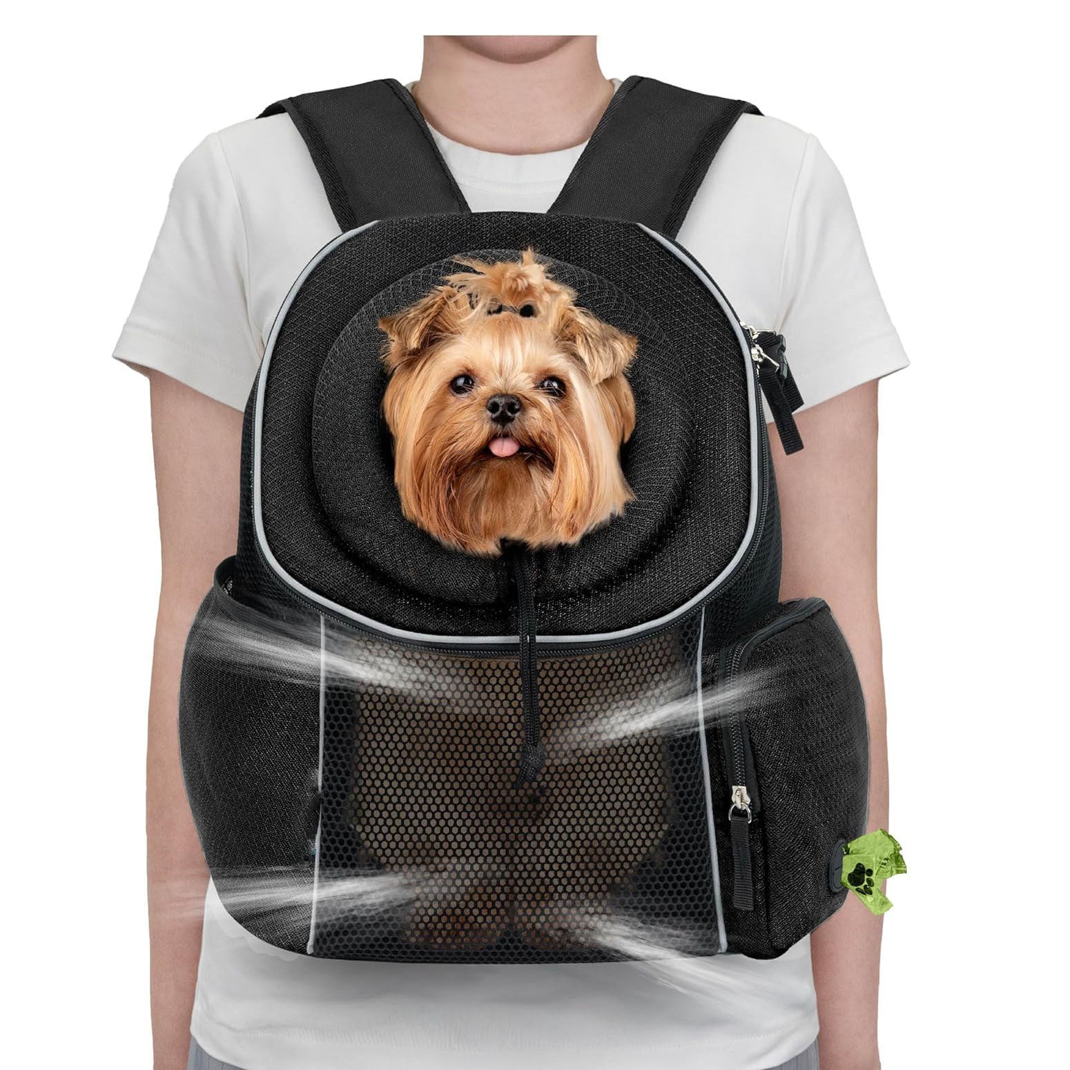 Black Breathable Mesh Pet Carrier Backpack - Head-Out Design for Small Dogs & Cats, Ventilated Travel Hiking Carrier Bag with Front Entry & Pockets