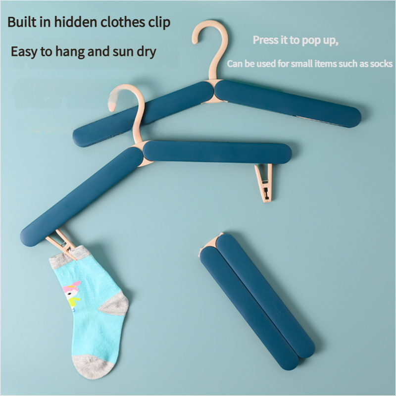 2PCS  White Portable Travel Hanger with Hidden Clips - Lightweight Folding Clothes Hanger for Socks and Small Items