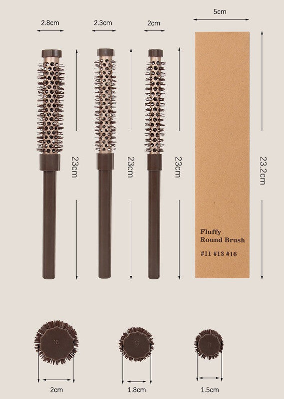 Fluffy Round Hair Brush Set #11 #13 #16 - Volumizing Ceramic Styling Tools for Salon-Perfect Blowouts