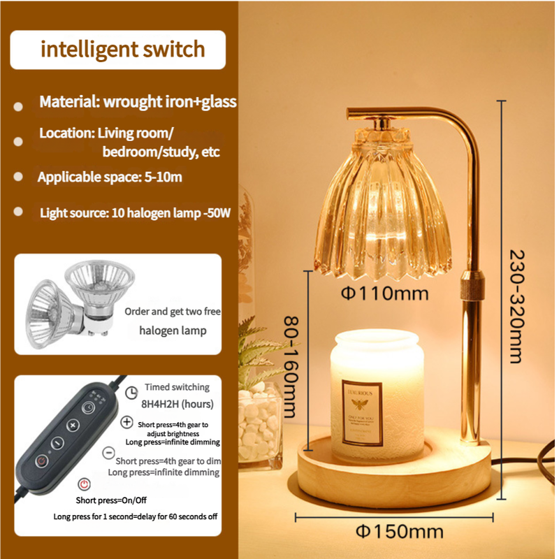 Elegant Gold Candle Warmer Lamp with Timer and Dimming - Scented Candle Melter for Home Decor