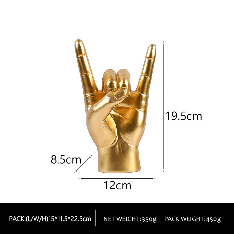 Gold Left Hand Resin Rock and Roll Hand Figurine - Stylish Desk and Living Room Decor