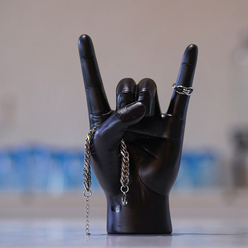 Gold Left Hand Resin Rock and Roll Hand Figurine - Stylish Desk and Living Room Decor