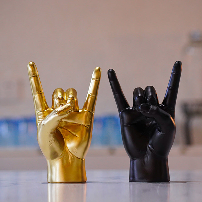 White Right Hand Resin Rock and Roll Hand Figurine - Stylish Desk and Living Room Decor