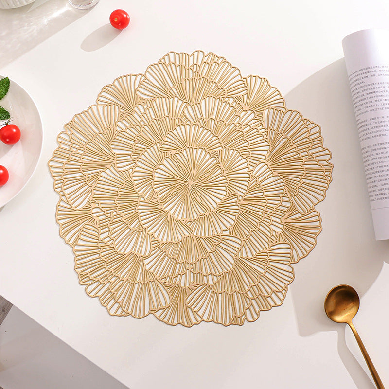 Gold Elegant Floral PVC Placemats - Set of 8, Durable &amp; Stylish Table Mats (38cm)