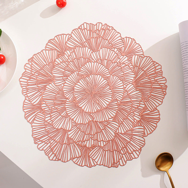 Rose Gold Elegant Floral PVC Placemats - Set of 8, Durable &amp; Stylish Table Mats (38cm)