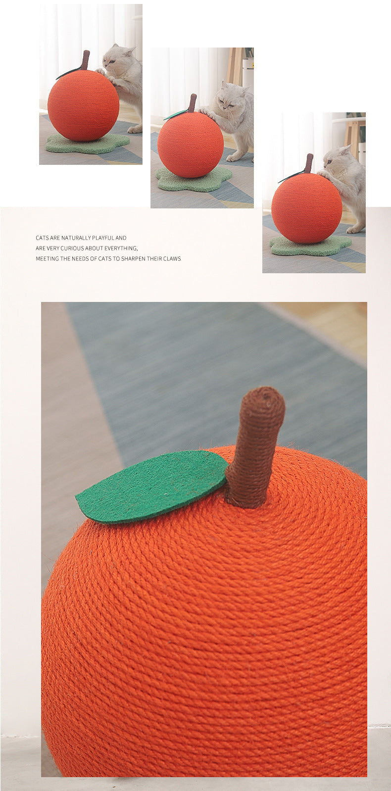 Adorable Orange-Shaped Cat Scratcher - Durable Sisal & Soft Base (Large size: 30x30x33cm)