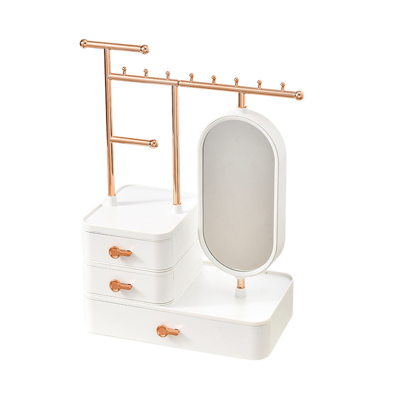 Elegant White Jewelry Organizer with Mirror - Multi-Layer Storage &amp; Display Stand (25x15x37.5cm)