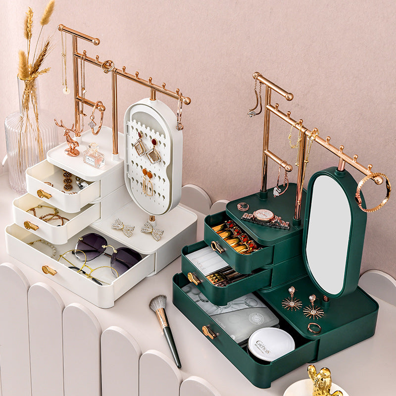 Elegant White Jewelry Organizer with Mirror - Multi-Layer Storage & Display Stand (25x15x37.5cm)