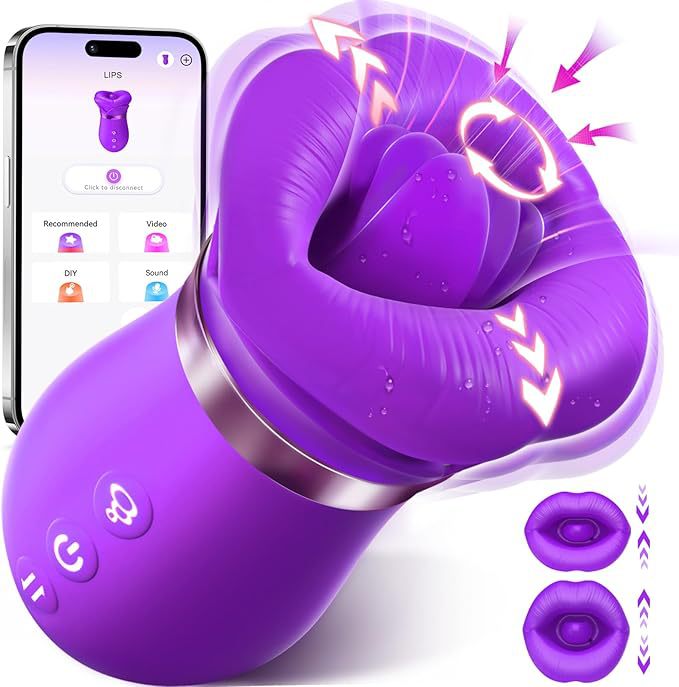 Purple Lips Vibrating Stimulator - Dual-Action Suction &amp; Licking Massager for Women