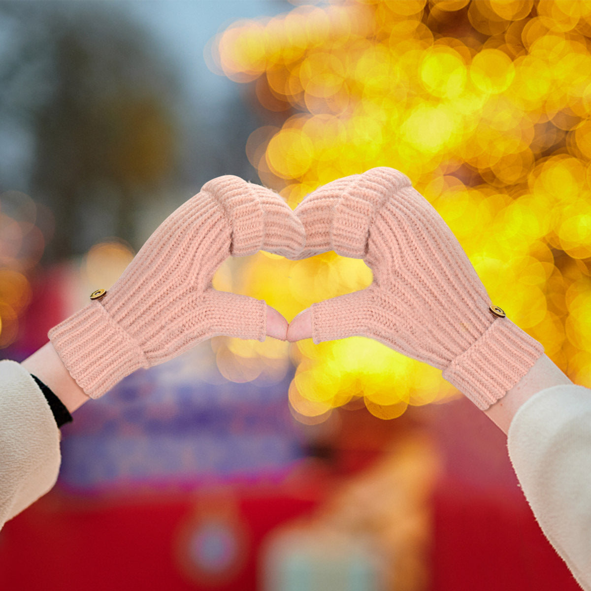 Black Winter Convertible Mittens - Warm Knitted 2-in-1 Fingerless Gloves with Flip Top Cover for Cold Weather