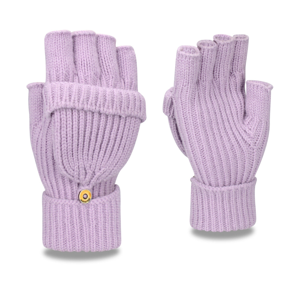 Purple Winter Convertible Mittens - Warm Knitted 2-in-1 Fingerless Gloves with Flip Top Cover for Cold Weather