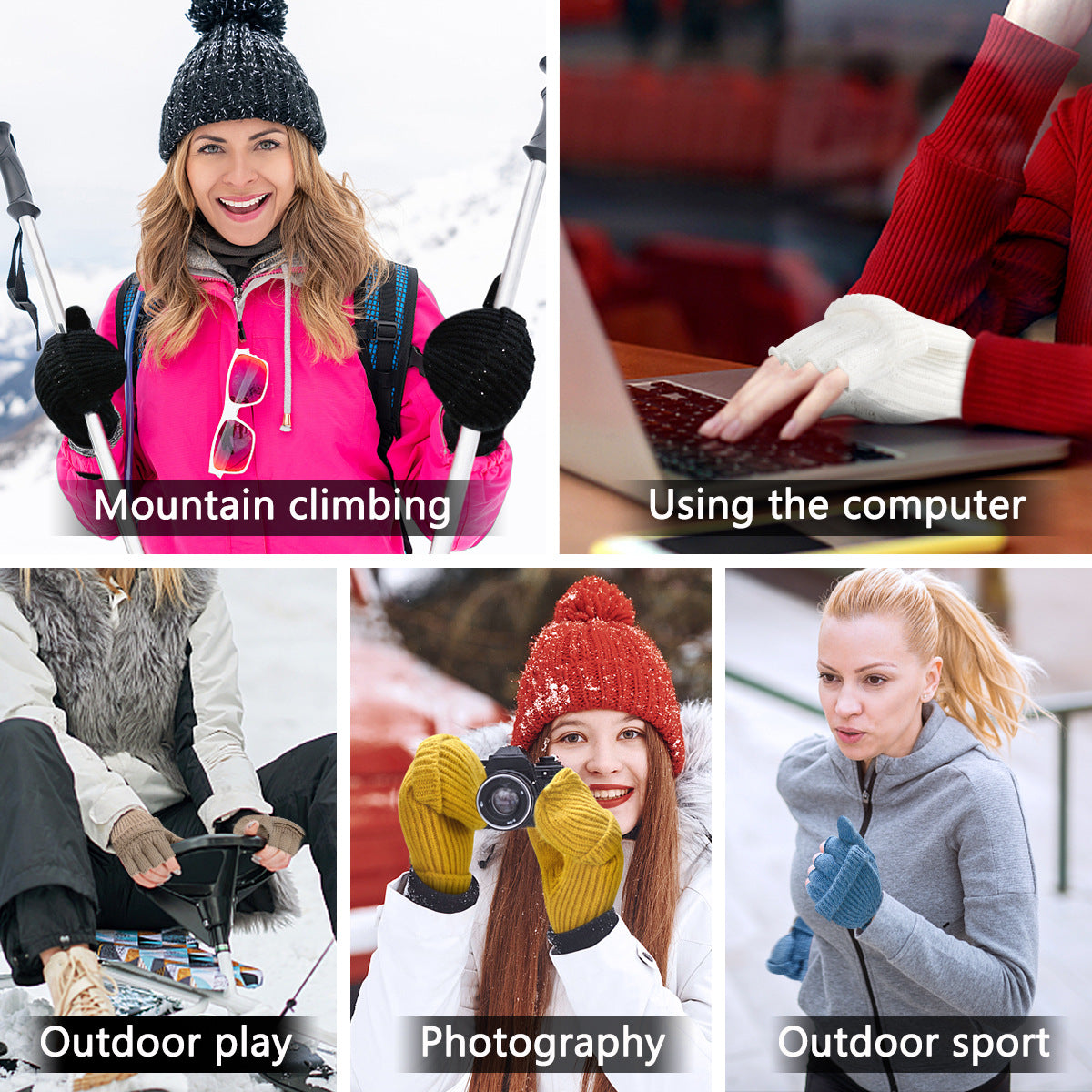 Purple Winter Convertible Mittens - Warm Knitted 2-in-1 Fingerless Gloves with Flip Top Cover for Cold Weather