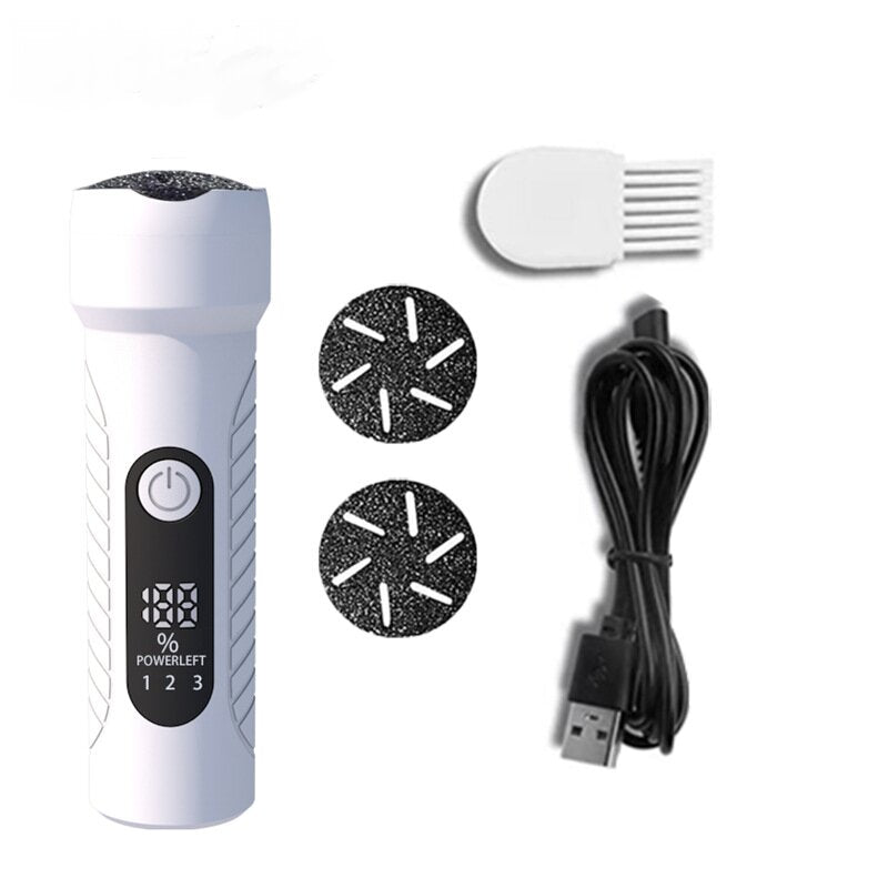 White Waterproof Electric Foot File with LED Display - Rechargeable Callus Remover