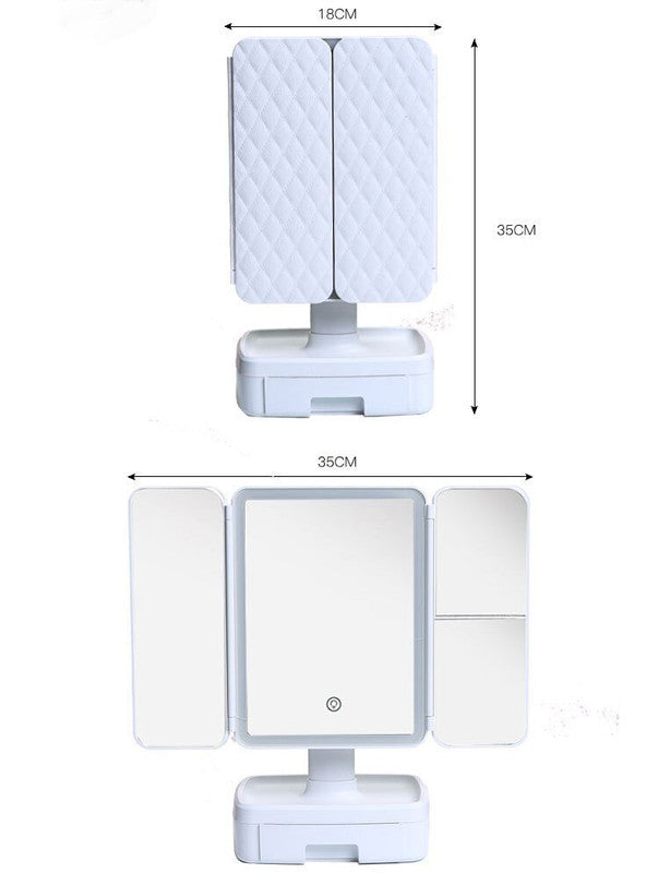 Elegant Tri-Fold Shell LED Vanity Mirror - Smart Makeup Gift with Storage & Illumination