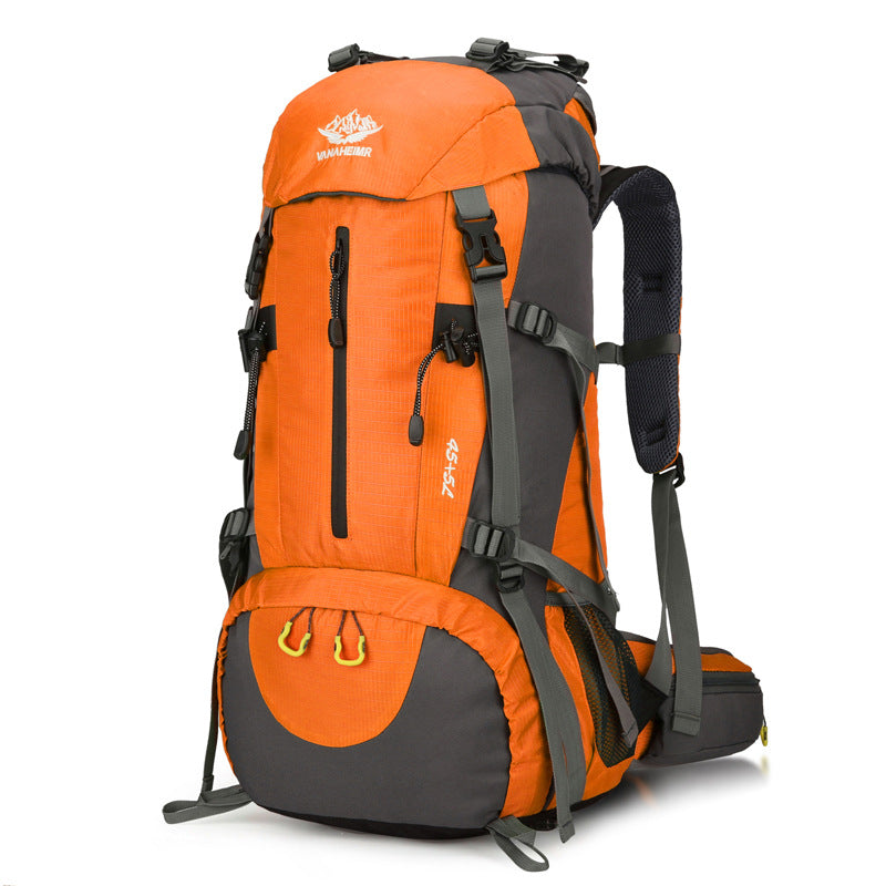 Orange 36-55L Outdoor Hiking Backpack - Durable Water Resistant Travel Bag for Trekking, Camping, and Adventure