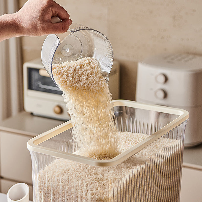 Regular Cream White Smart Kitchen Rice Dispenser - Automatic Press-Style Rice Storage Bin