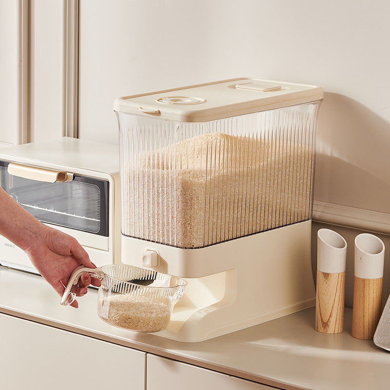 Transparent Apple Green Smart Kitchen Rice Dispenser - Automatic Press-Style Rice Storage Bin