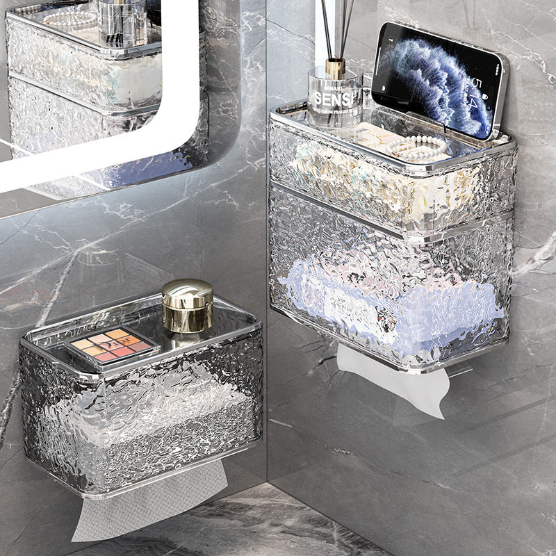 2PCS Stylish Double-Layer Transparent Wave-Textured Tissue Box Holder - Stylish Bathroom Storage