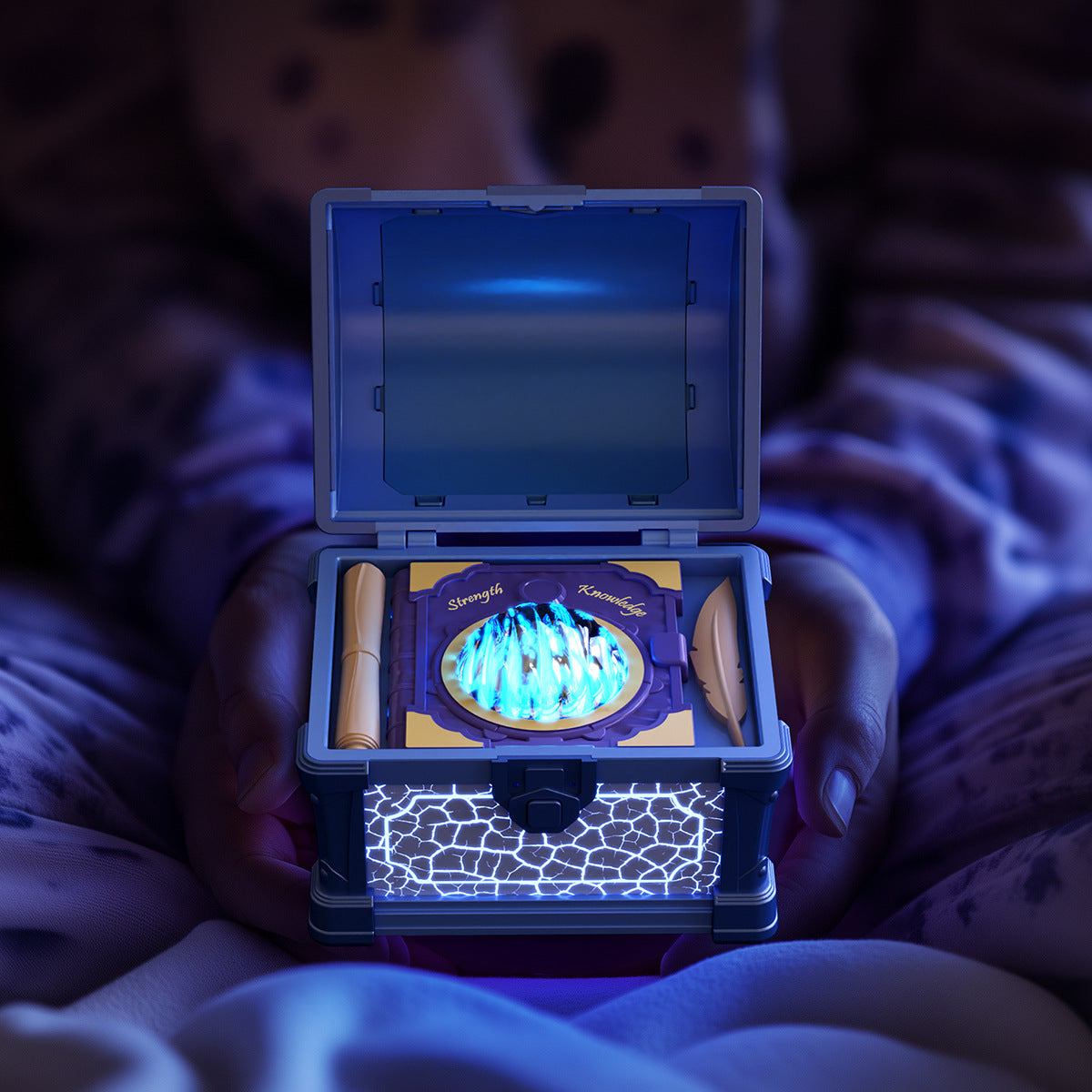 Treasure Chest Projection Lamp with Bluetooth Speaker and Mood Light, Blue