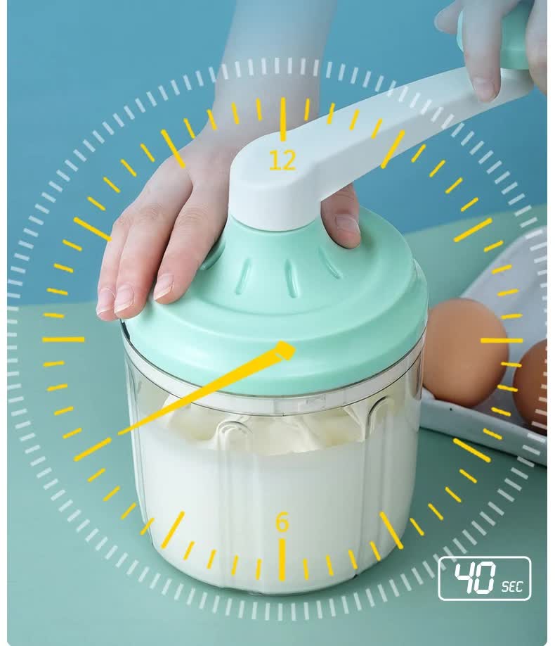 Manual Rotary Egg Beater & Cream Whisk 1200ml - Hand Crank Kitchen Mixer for Baking - Durable ABS Material Green