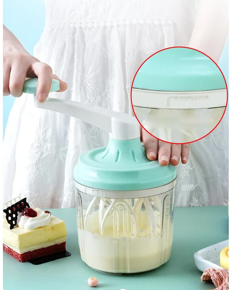 Manual Rotary Egg Beater & Cream Whisk 1200ml - Hand Crank Kitchen Mixer for Baking - Durable ABS Material Green