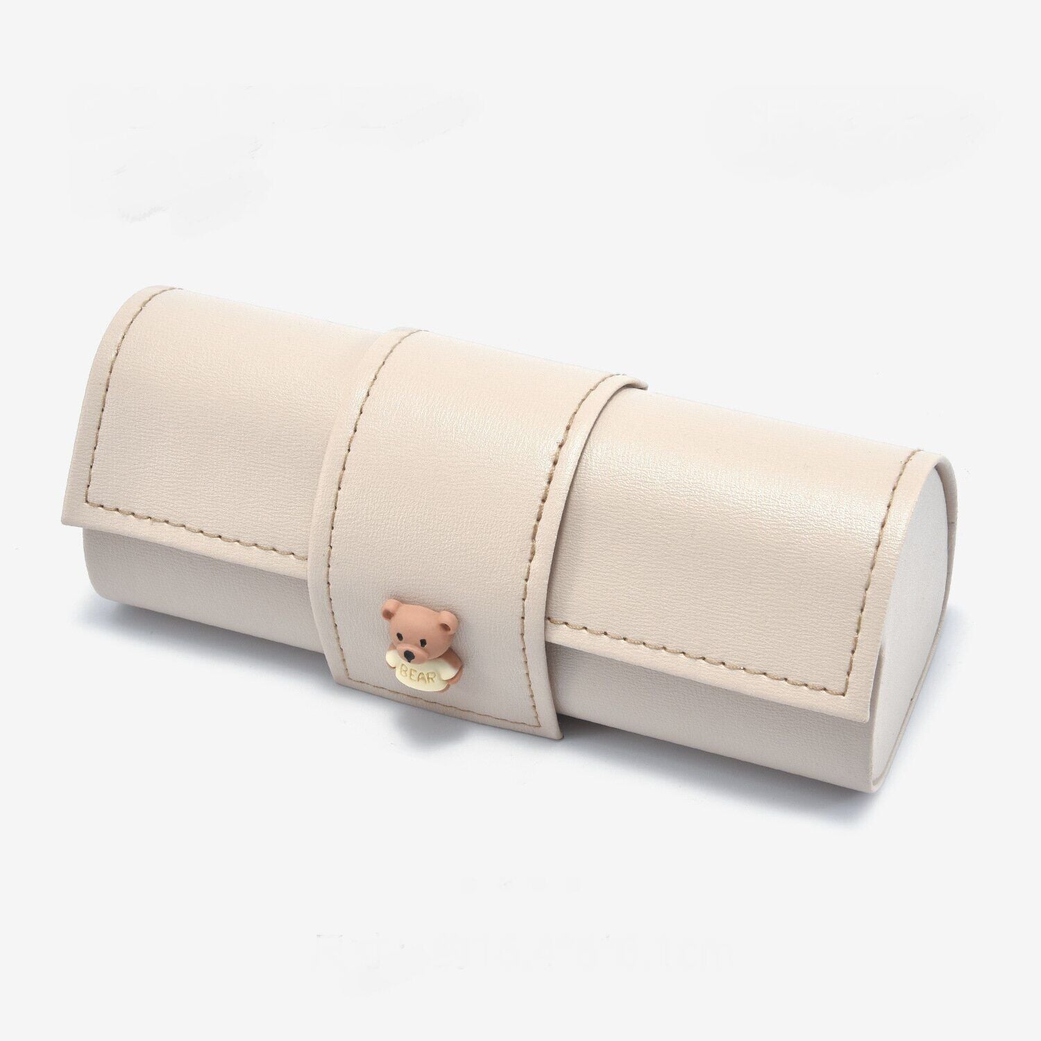 3 PCS Cute Bear PU Leather Glasses Case Large Capacity - Portable Protective Sunglasses Holder for Big Frames - Beige Eyewear Storage Box
