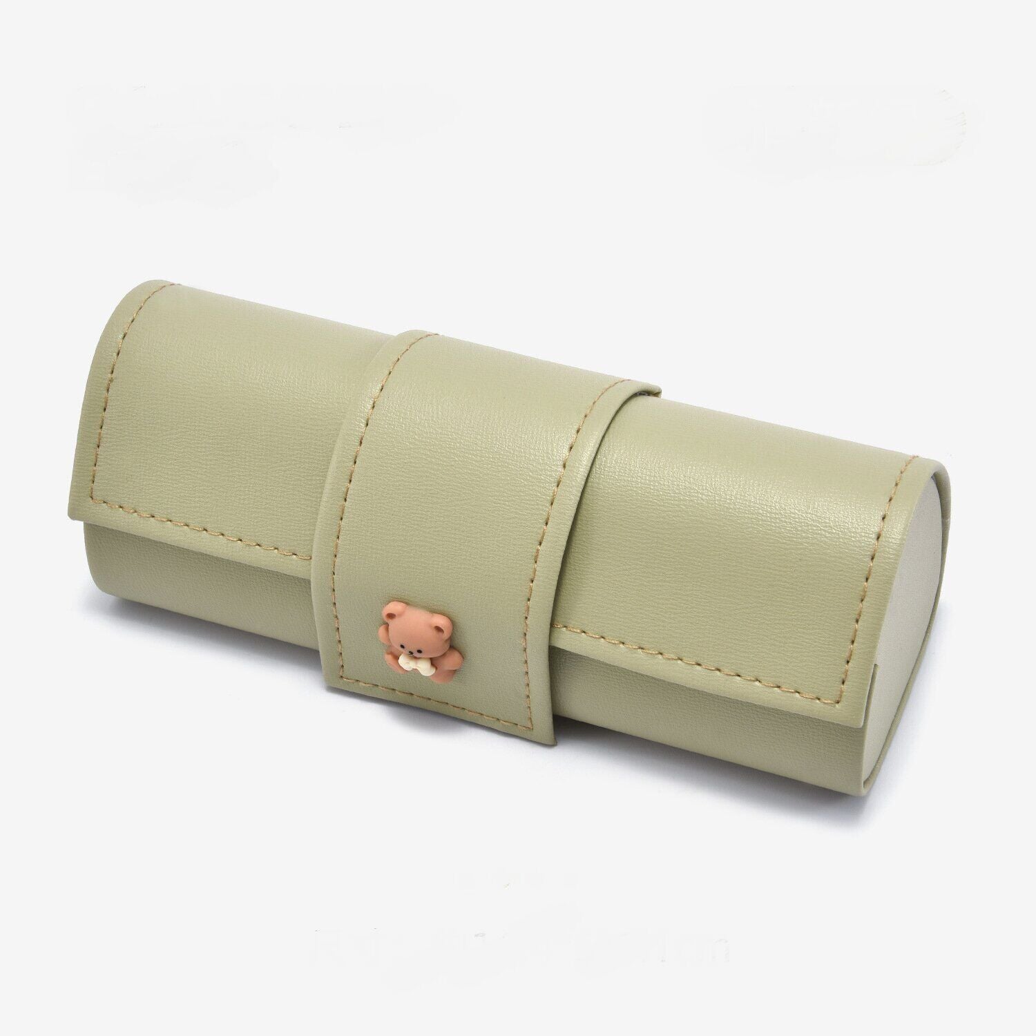 3 PCS Cute Bear PU Leather Glasses Case Large Capacity - Portable Protective Sunglasses Holder for Big Frames - Green Eyewear Storage Box