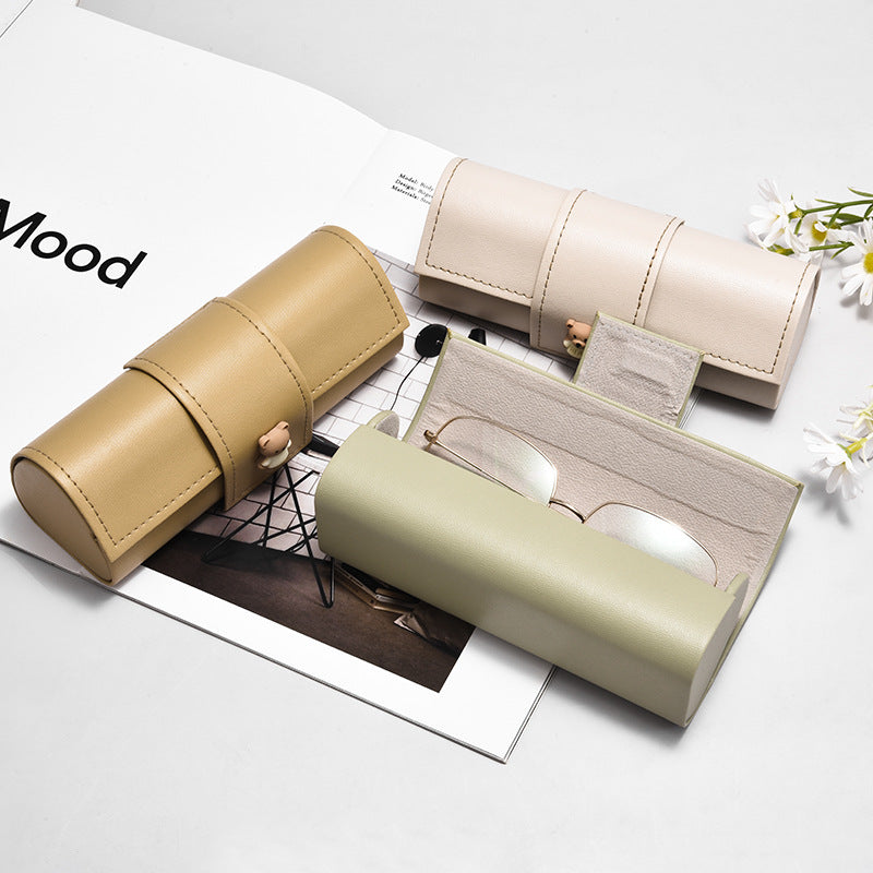 3 PCS Cute Bear PU Leather Glasses Case Large Capacity - Portable Protective Sunglasses Holder for Big Frames - Green Eyewear Storage Box