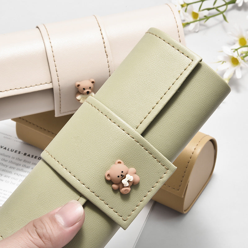 3 PCS Cute Bear PU Leather Glasses Case Large Capacity - Portable Protective Sunglasses Holder for Big Frames - Grey Eyewear Storage Box