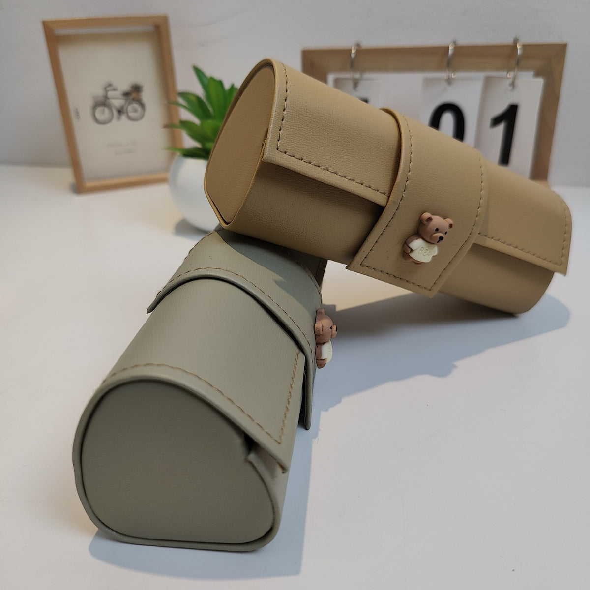 3 PCS Cute Bear PU Leather Glasses Case Large Capacity - Portable Protective Sunglasses Holder for Big Frames - Grey Eyewear Storage Box