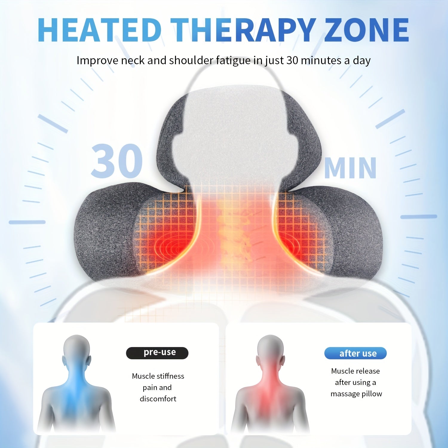 USB-Powered Memory Foam Neck Pillow, Electric Cervical Neck Massage Pillow with 15-Minute Timer - Ergonomic Contoured Sleep Aid Cushion