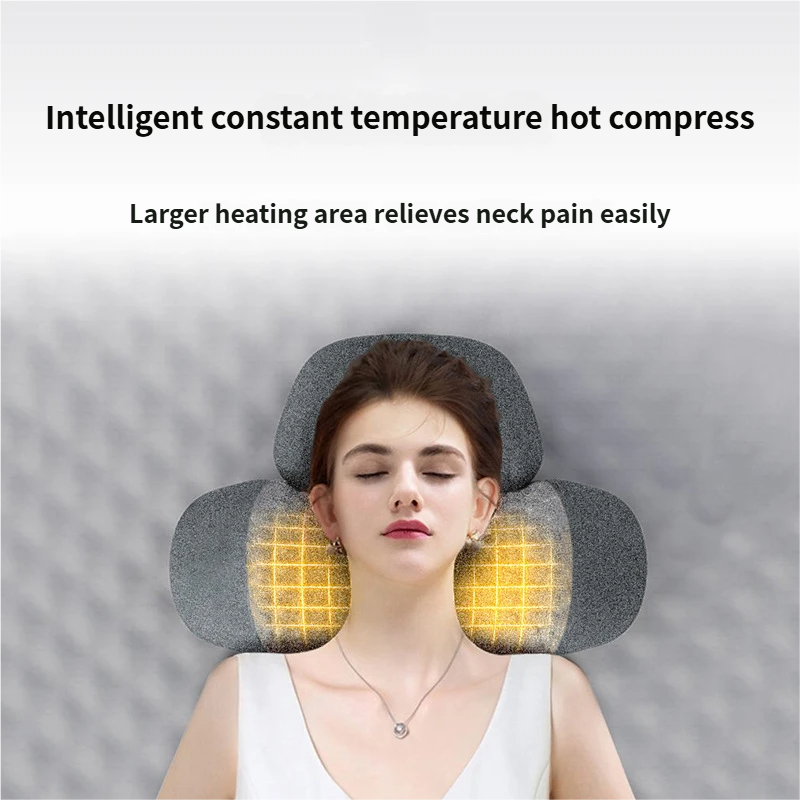 USB-Powered Memory Foam Neck Pillow, Electric Cervical Neck Massage Pillow with 15-Minute Timer - Ergonomic Contoured Sleep Aid Cushion