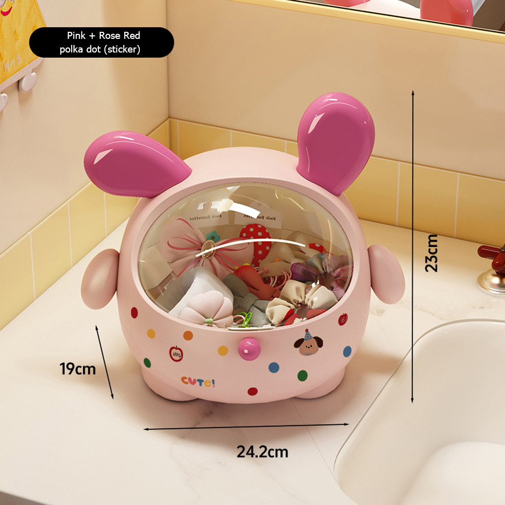 2PCS Pink + Rose red with polka dot Cute Puppy Desktop Bin with Lid - Mini Trash Can &amp; Storage Organiser - Kawaii Office Decor for Vanity &amp; Home Office