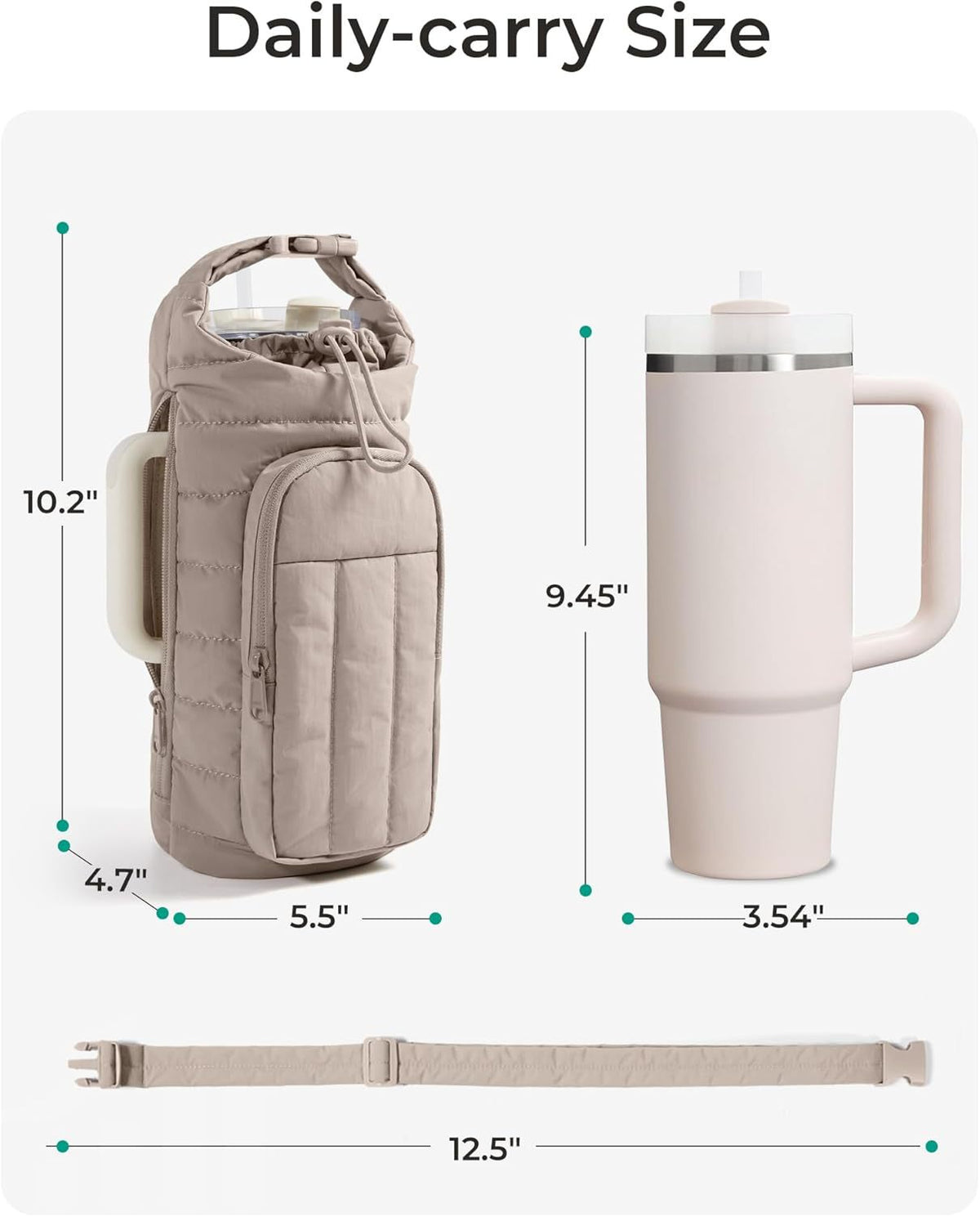 purple Quilted Water Bottle Carrier Bag with Large Phone Pocket - Insulated Tumbler Pouch with Adjustable Shoulder Strap - Crossbody Water Bottle Holder for18oz to 64ozTumblers, Gym, and Travel