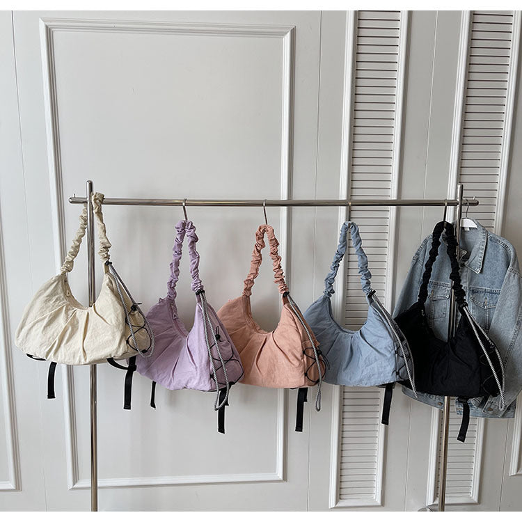 Blue Large Capacity Ruched Travel Duffel Bag - Stylish Yoga Mat Storage Shoulder Bag - Lightweight Gym Fitness Tote with Drawstring Detail for Weekend Getaways and Sports