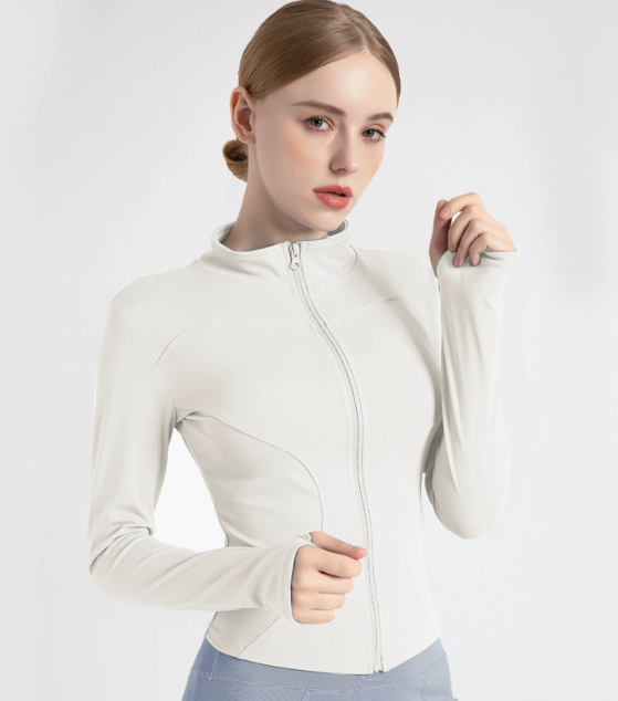 S White High-Stretch Slim Fit Yoga Jacket - Full Zip Workout Sports Jacket for Women