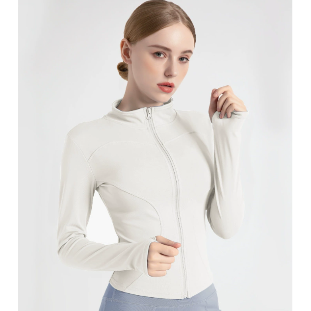 M White High-Stretch Slim Fit Yoga Jacket - Full Zip Workout Sports Jacket for Women