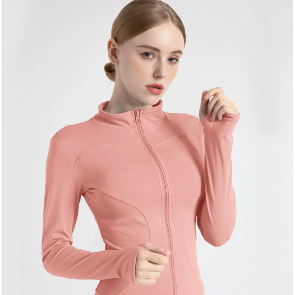 S Pink High-Stretch Slim Fit Yoga Jacket - Full Zip Workout Sports Jacket for Women