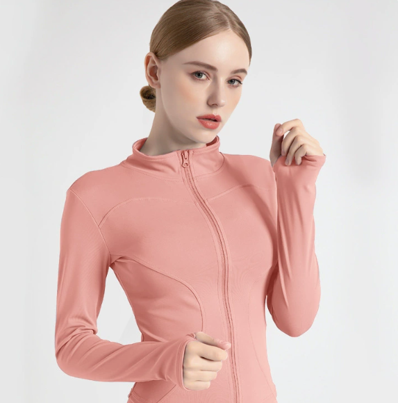 XXL Pink High-Stretch Slim Fit Yoga Jacket - Full Zip Workout Sports Jacket for Women