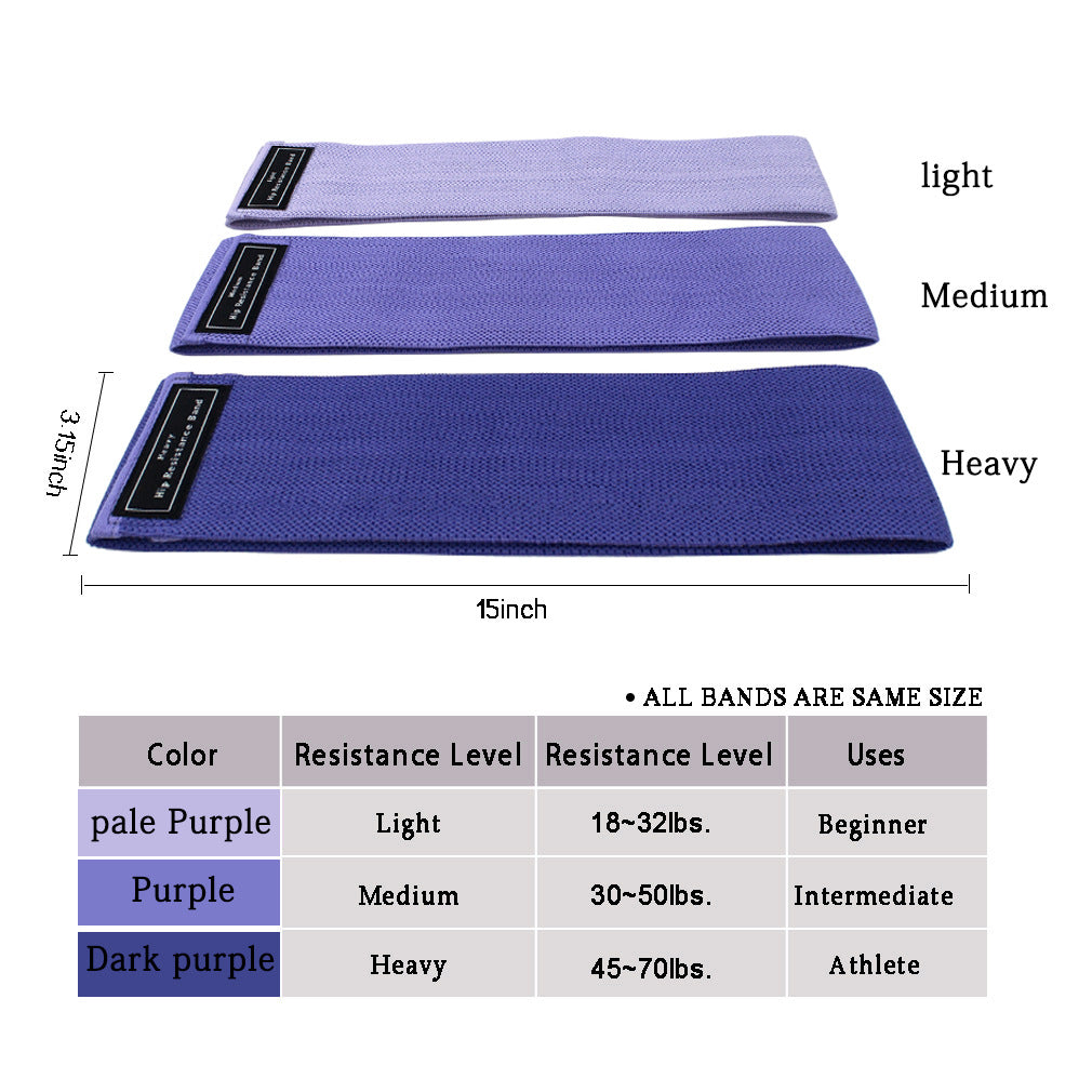 Purple Colour Scheme Fabric Resistance Bands Set - 3 Levels Non-Slip Hip Bands for Strength Training