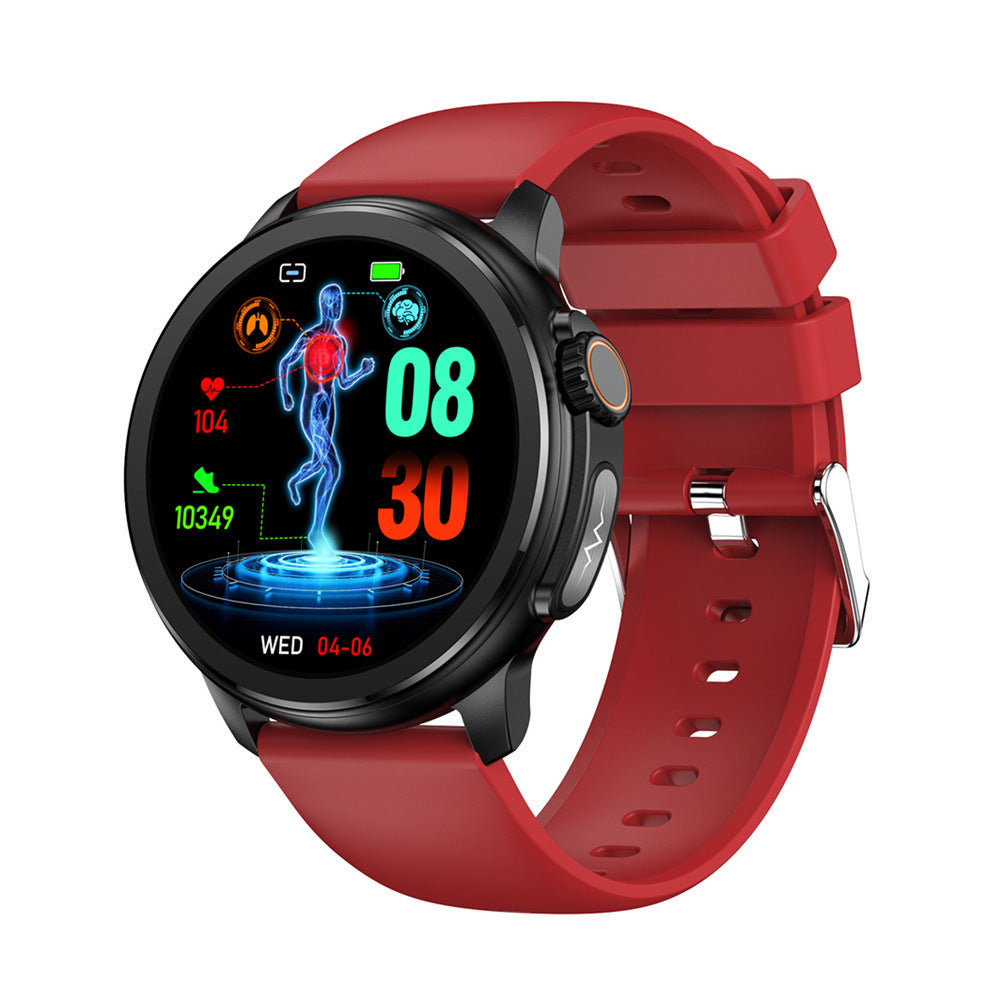 Red Round 1.3 Touch Screen Smartwatch with Heart Rate &amp; Fitness Tracking&quot;