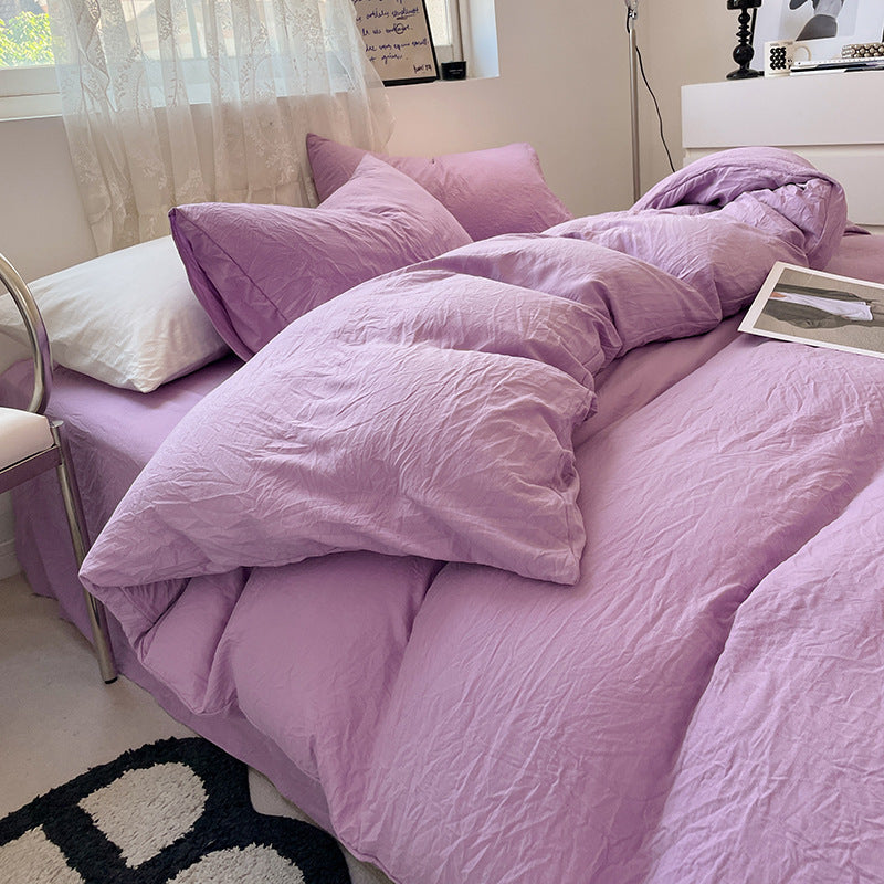 Purple Solid Color Solid Color Solid Color 1.5m Bed Fitted Sheet Set with 200x230cm Duvet Cover - 4-Piece Bedding Set