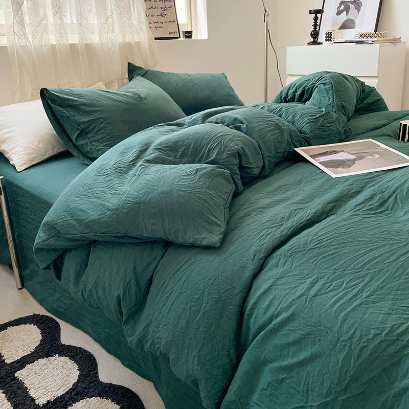 Turquoise Green Solid Color Solid Color Solid Color 1.5m Bed Fitted Sheet Set with 200x230cm Duvet Cover - 4-Piece Bedding Set