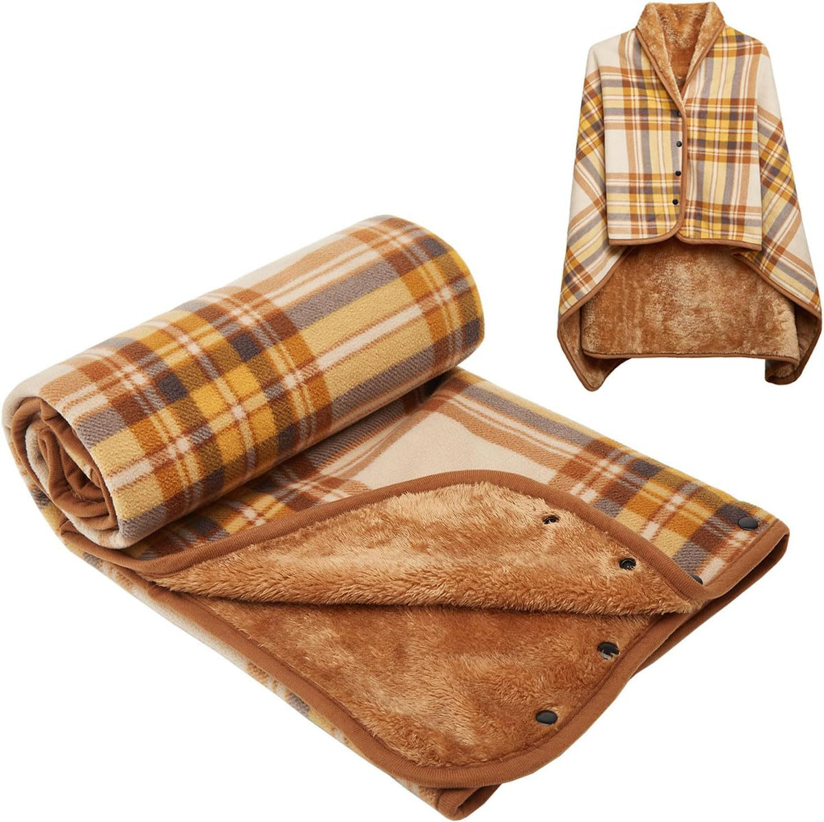 Brown Rasa 100x140cm Wearable Fleece Blanket - Soft, Warm &amp; Anti-Pilling, Stylish Plaid Design