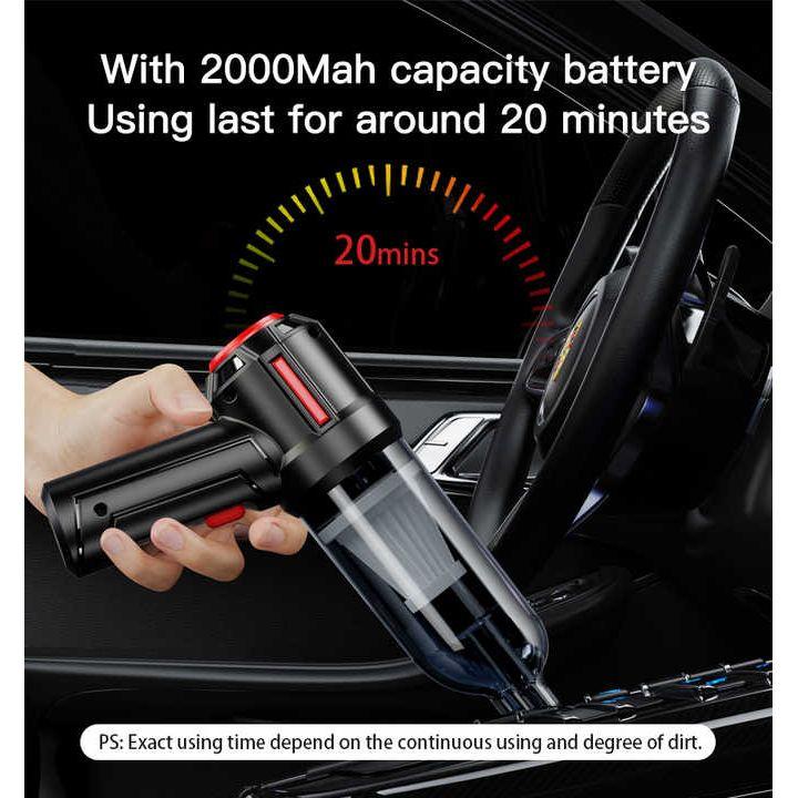 White 3-in-1 Car Vacuum Cleaner with Blowing, Suction, and Dust Extraction - 2 x 2000mAh Rechargeable Batteries, Includes Floor Brush and Car Charger