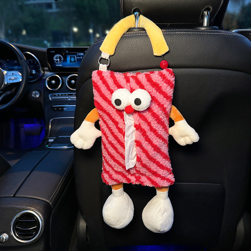 2 PCS Red Cute Plush Tissue Box Holder with Fun Character Design for Car and Home