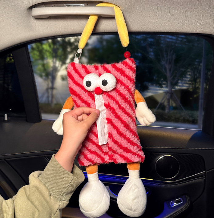 2 PCS Red Cute Plush Tissue Box Holder with Fun Character Design for Car and Home