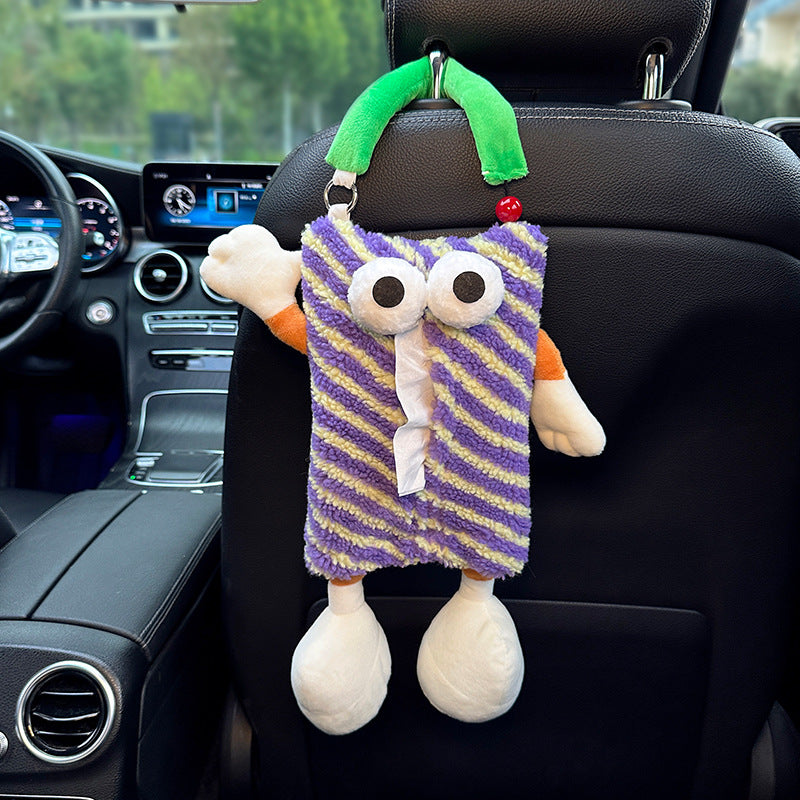 2 PCS Purple Cute Plush Tissue Box Holder with Fun Character Design for Car and Home