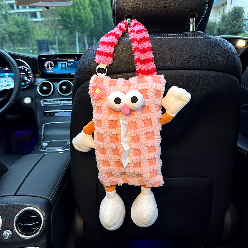 2 PCS Pink Cute Plush Tissue Box Holder with Fun Character Design for Car and Home