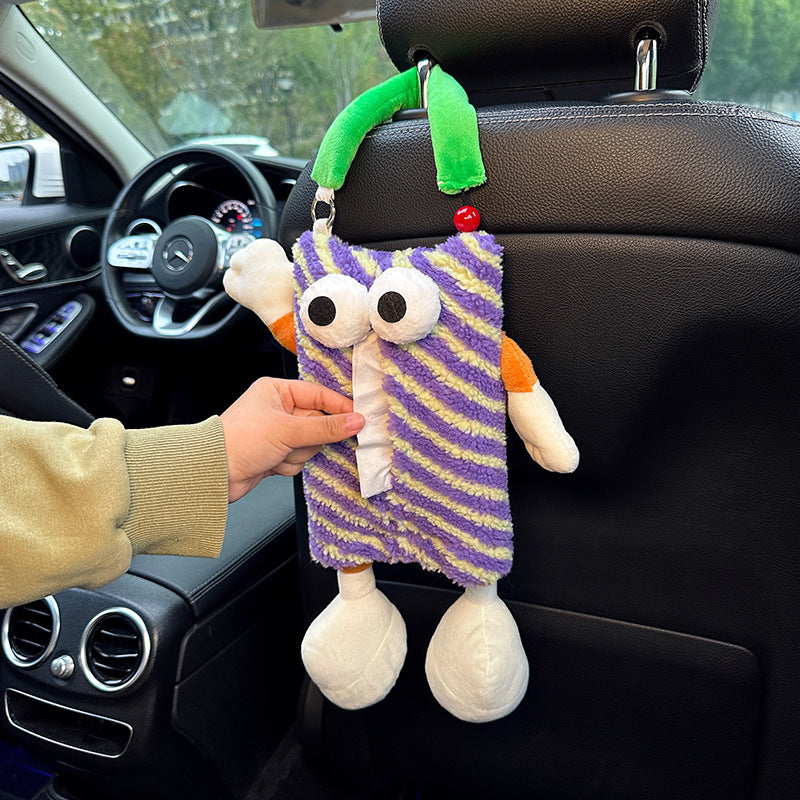 2 PCS Pink Cute Plush Tissue Box Holder with Fun Character Design for Car and Home